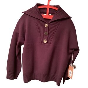 Cyrus Womens Italian Plum Button Collar Sweater C982543TJ Purple Medium NWT